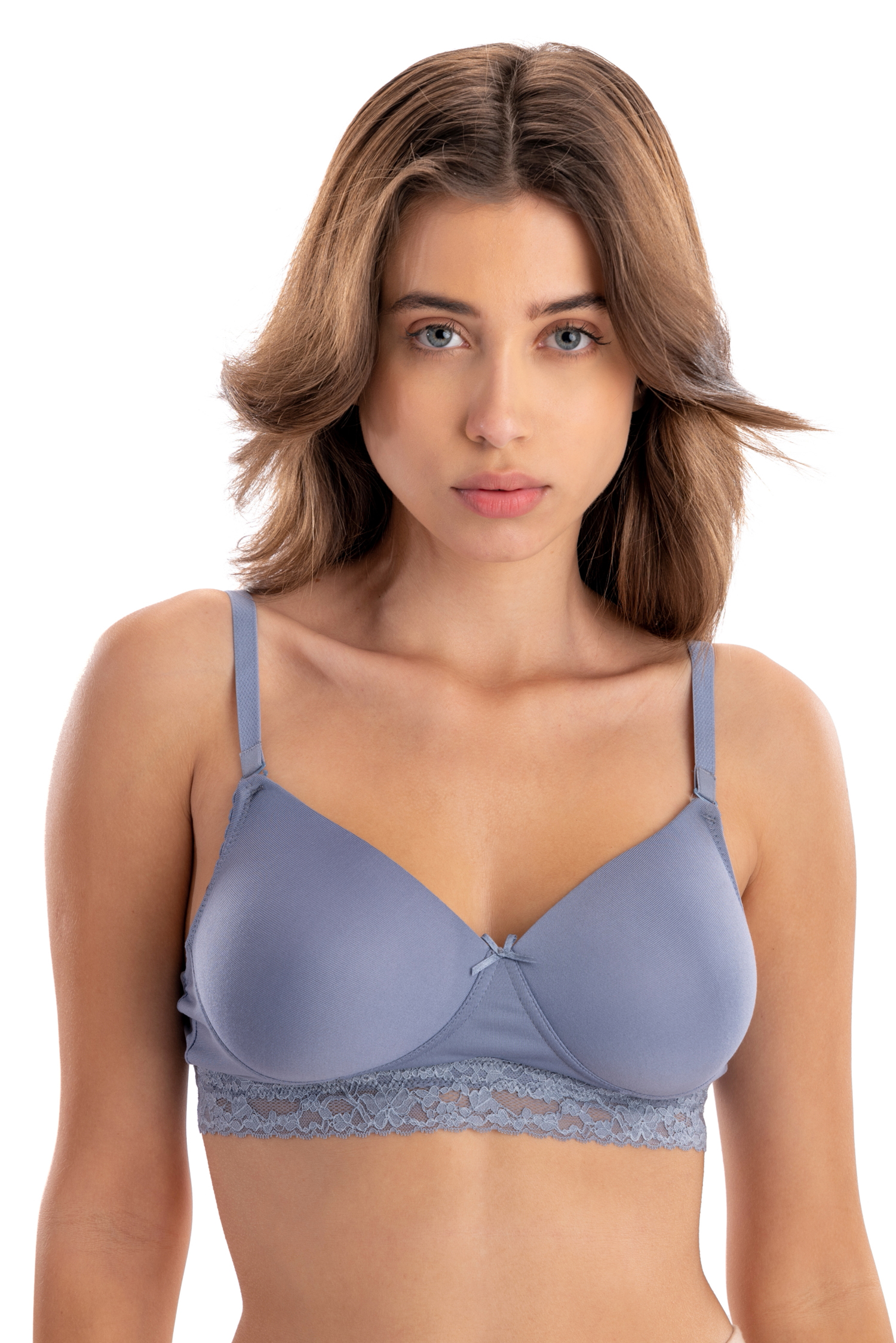 BLUE LACY PADDED NON WIRED 3/4TH COVERAGE T-SHIRT BRA