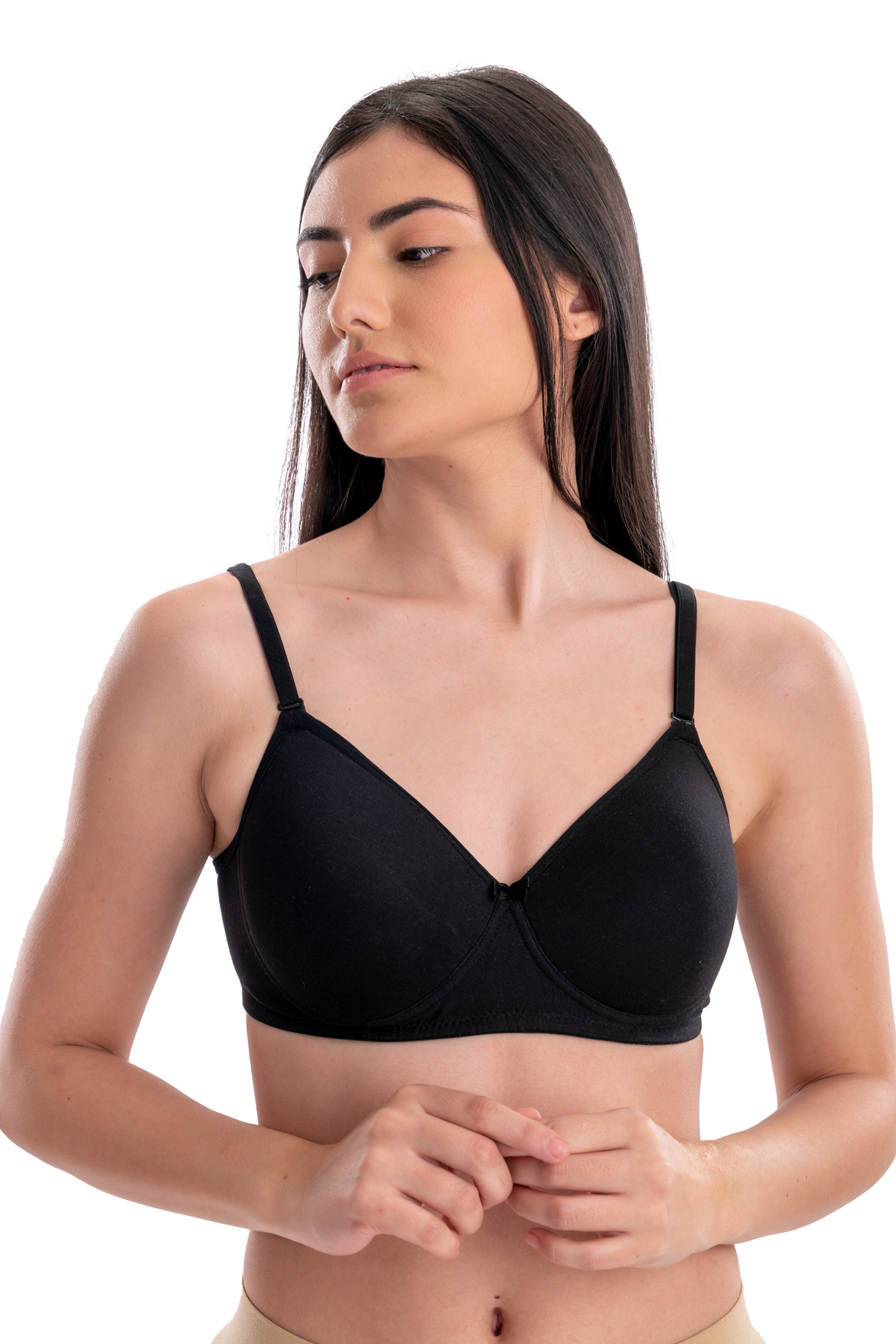 CLASSY BLACK PADDED NON WIRED 3/4TH COVERAGE T-SHIRT BRA