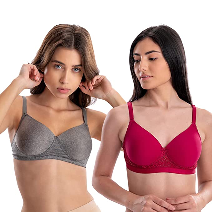 AAVOW Women Regular Lightly Padded Wire Free Bra for Everyday use -Pack of 2-Combo
