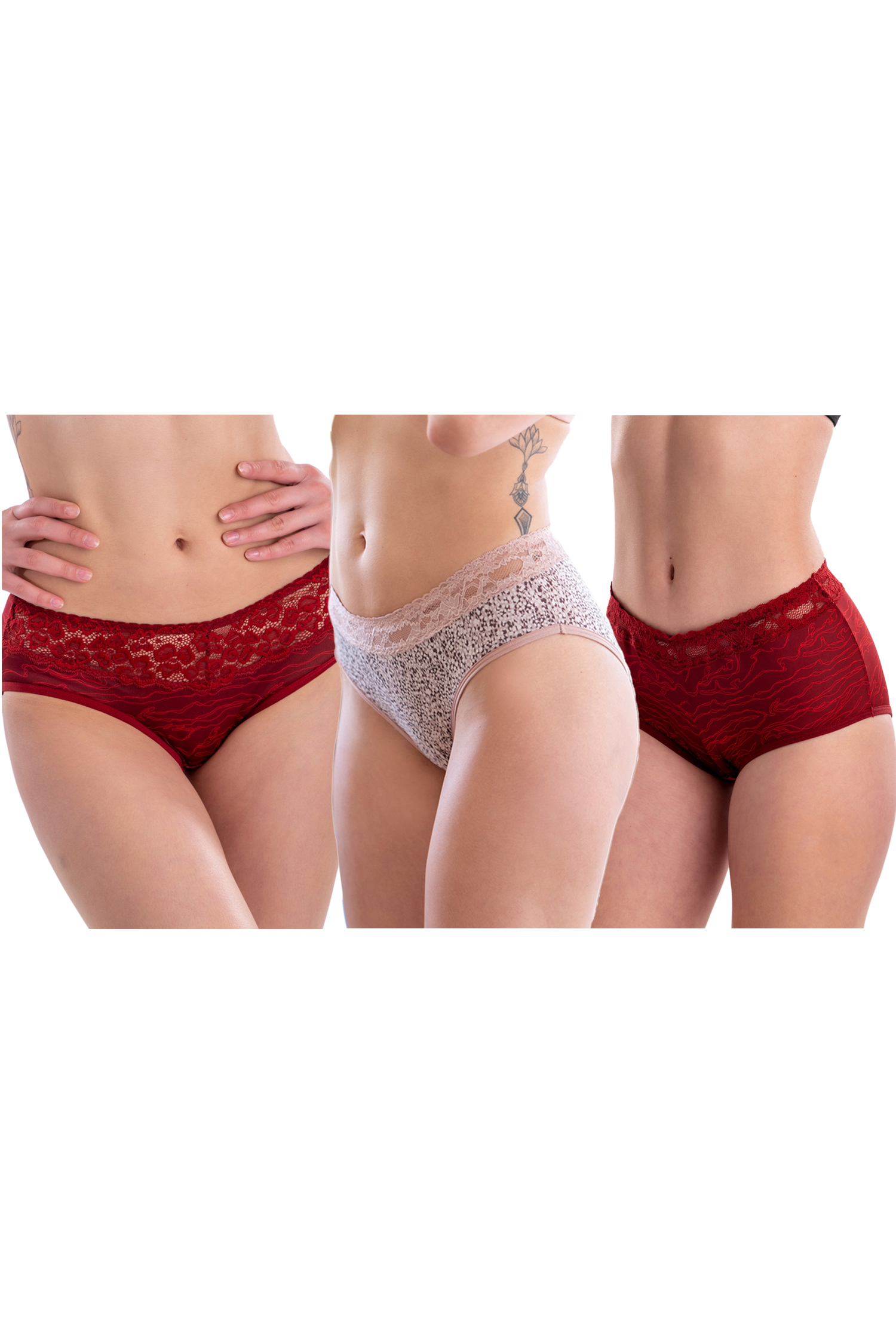 Women Bikini Lacy Red & Skiny Lacy (Pack of 3)