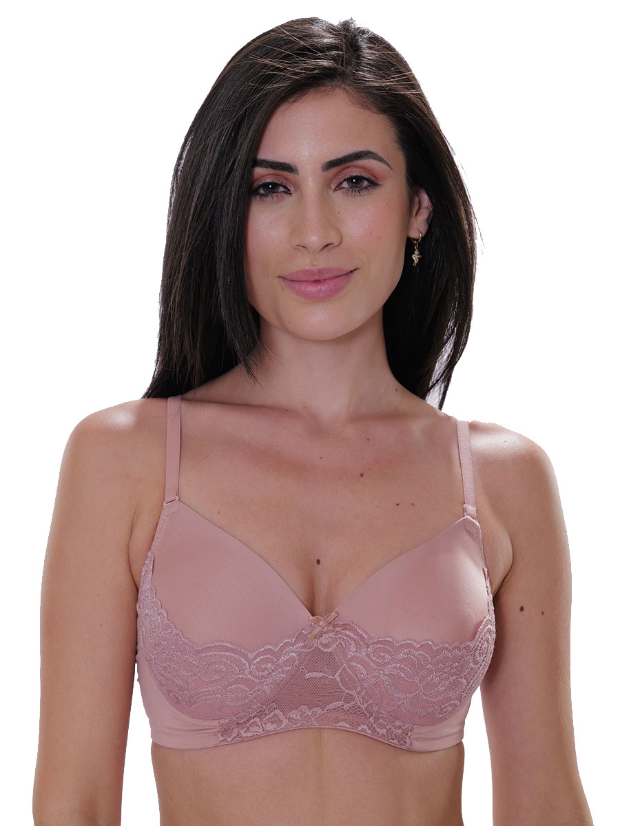 HALF LACY PINK PADDED NON WIRED COVERAGE BRA