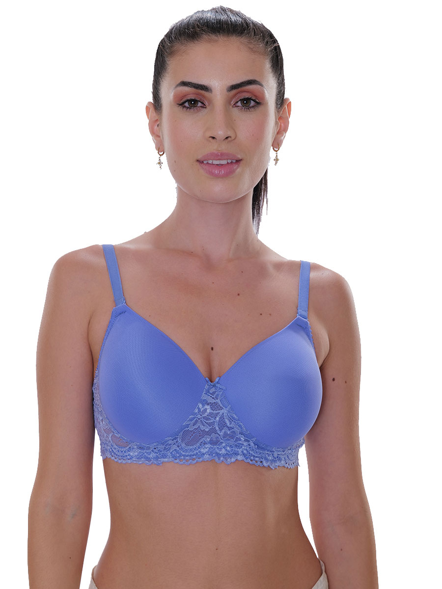 BLUE HALF LACY PADDED NON WIRED 3/4TH COVERAGE T-SHIRT BRA
